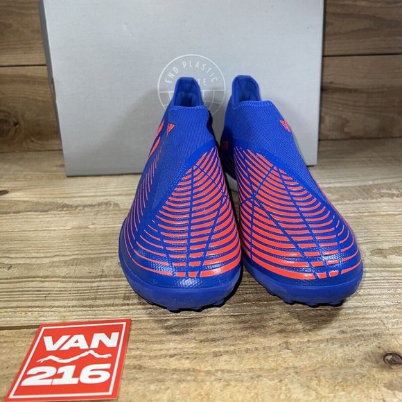 NEW: SZ 12: Adidas Men\'s Predator Edge.3 Laceless Soccer Turf Shoes: Blue/Turbo main image 5